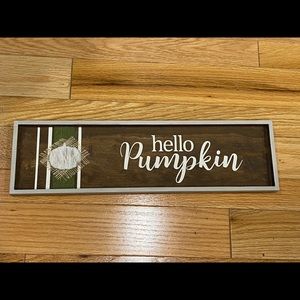 Handmade Wooden Sign Reading hello Pumpkin